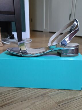 Metallic Silver Low Block Heel Women's Sandals